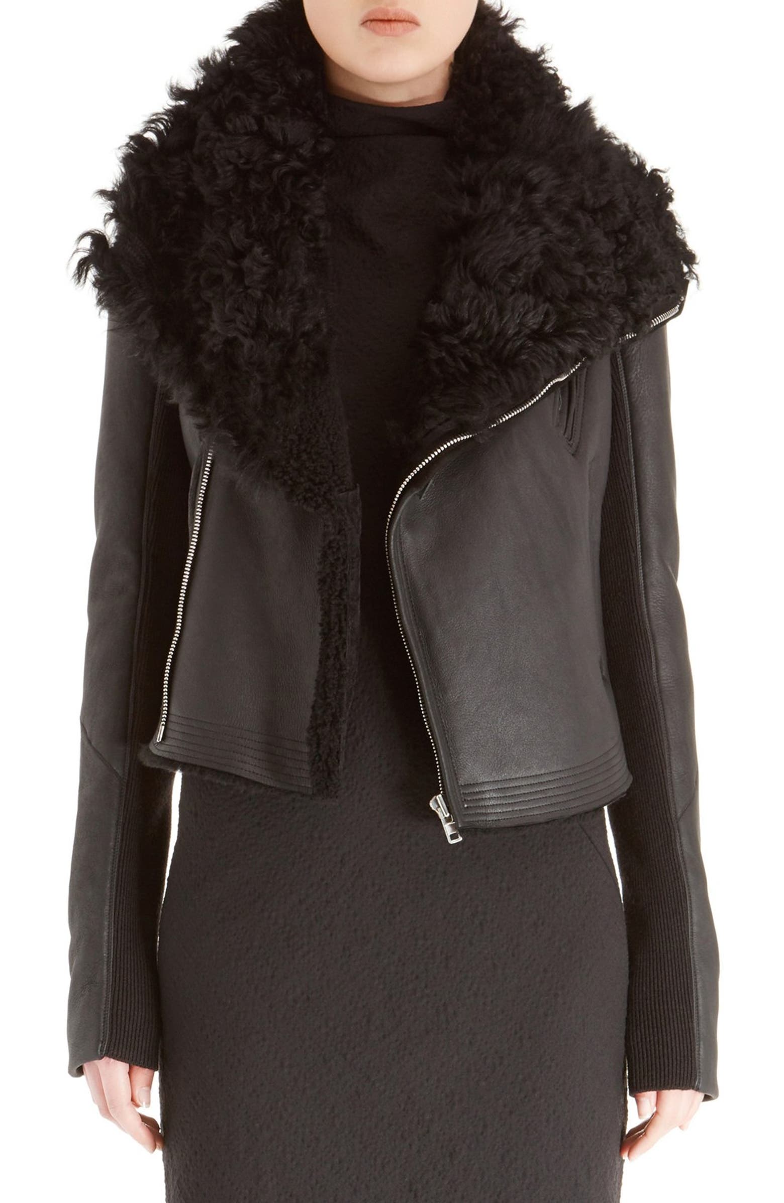 Rick Owens Leather Trim Genuine Shearling Biker Jacket | Nordstrom