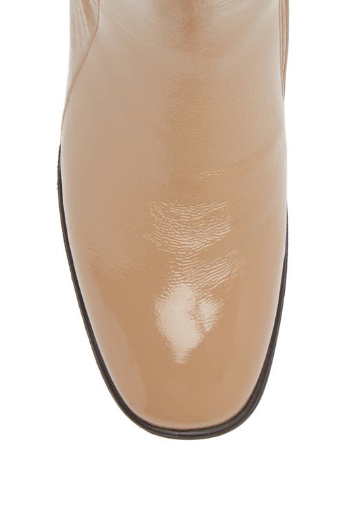 Naot Goodie Zip Boot In Camel Crinkle Patent Leather