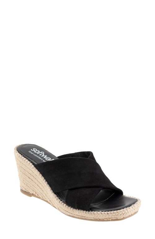 SoftWalk Hastings Espadrille Platform Wedge Slide Sandal Black Suede at Nordstrom,