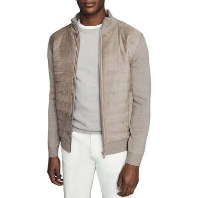 Reiss Bernardi Slim Fit Quilt Front Zip Cardigan, Grey