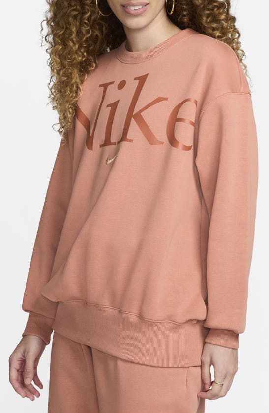 Shop Nike Sportswear Phoenix Logo Sweatshirt In Terra Blush/ Burnt Sunrise
