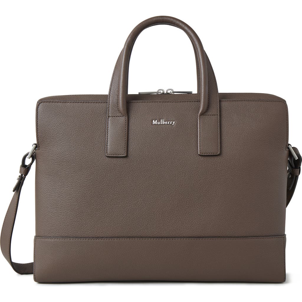 Mulberry Farringdon Leather Briefcase In Taupe Brown
