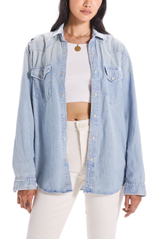 Mother The Double Flap Roomie Foxy Button-front Denim Shirt In Your Brain On Music