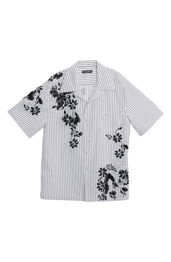 Shop Dolce & Gabbana Floral Stripe Embellished Camp Shirt In Variante Abbinata