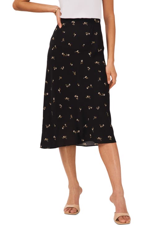 halogen(r) Floral Pull-On Midi Skirt in Rich Black