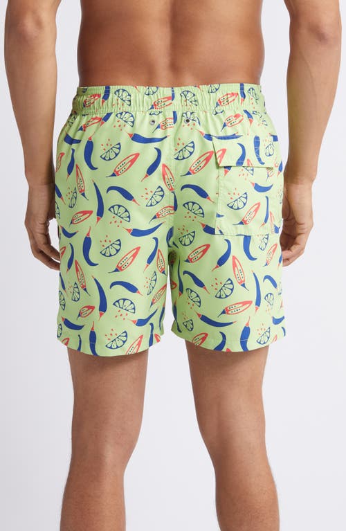 Tom & Teddy Chilli Print Performance Swim Trunks In Lime/blue