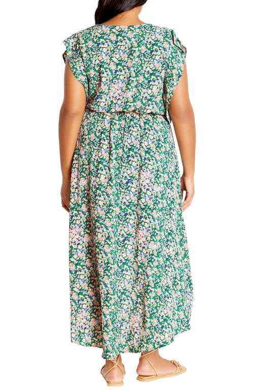 Shop City Chic Ditsy Floral Wrap Front Maxi Dress In Green Fl Fields