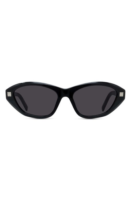 Givenchy GV Day 55mm Cat Eye Sunglasses in Shiny Black /Smoke at Nordstrom