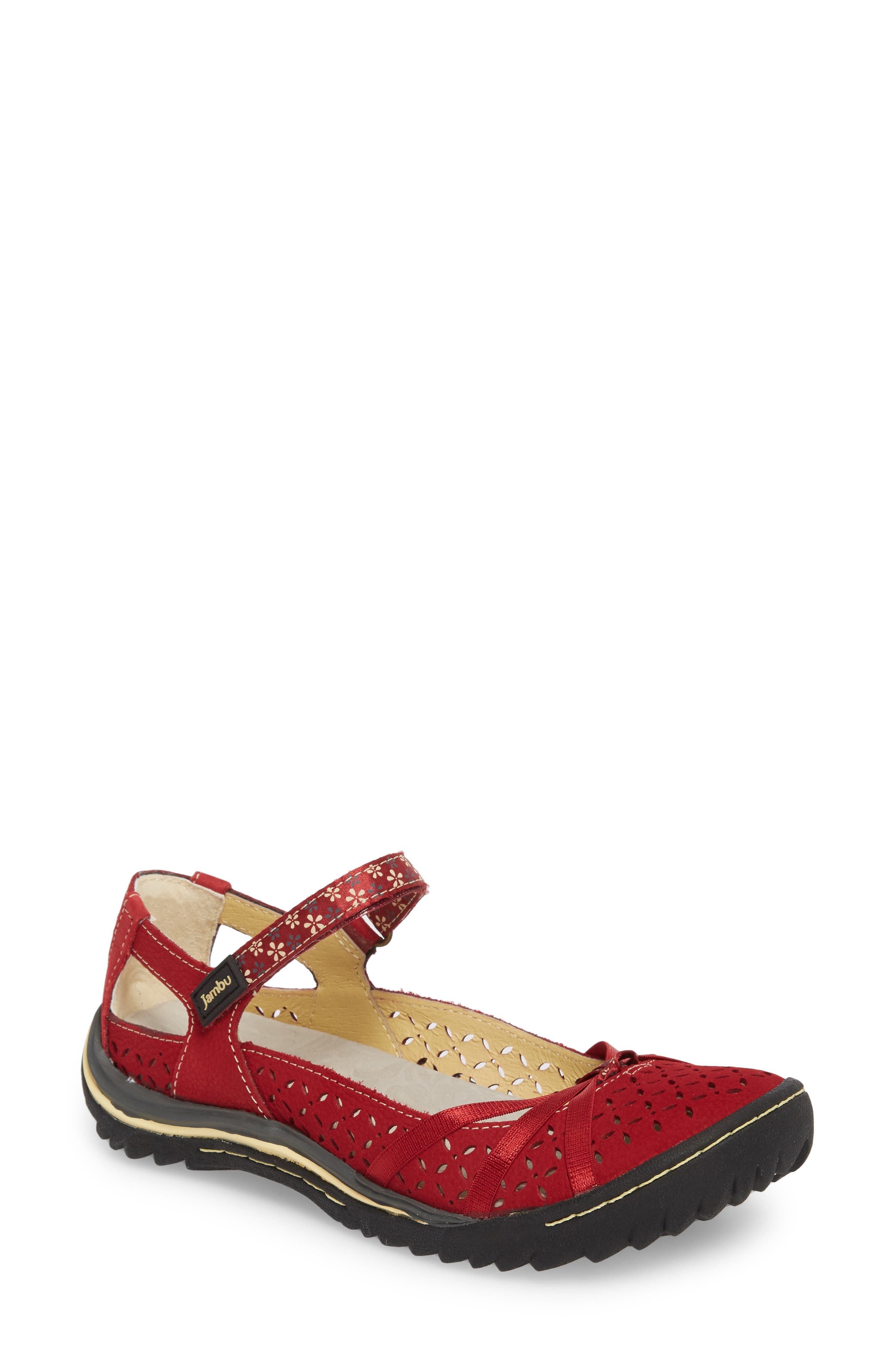 Jambu Cherry Blossom Mary Jane Flat, Red