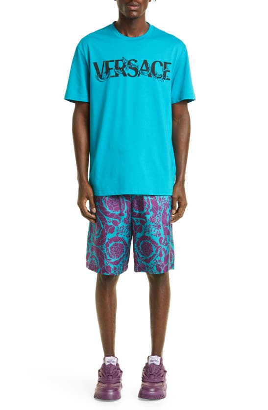VERSACE FLEUR EMBROIDERED LOGO GRAPHIC TEE