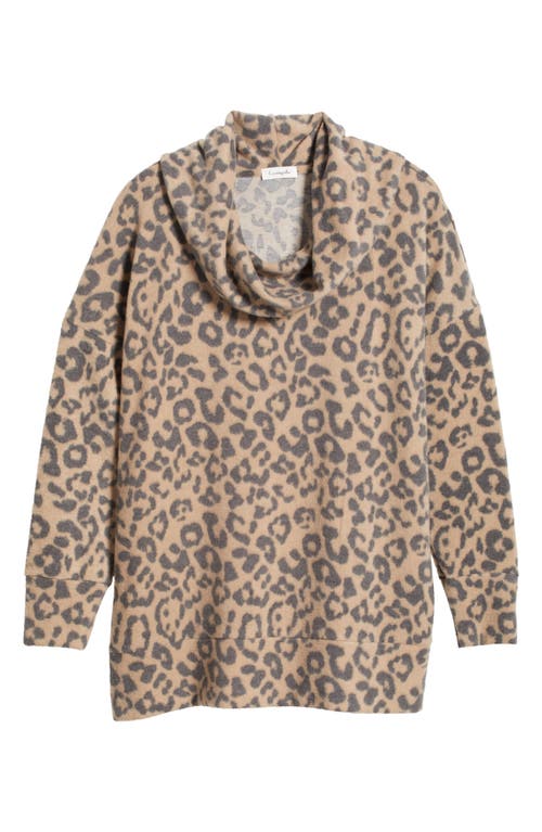 Loveappella Cowl Knit Top In Camel/charcoal