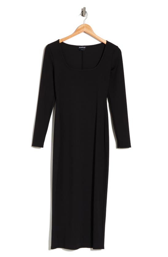 Shop Bebe Square Neck Long Sleeve Midi Dress In Black