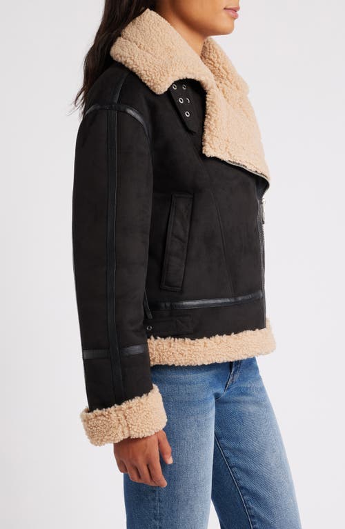 Shop Sam Edelman Notched Lapel Faux Shearling & Faux Suede Jacket In Black/camel