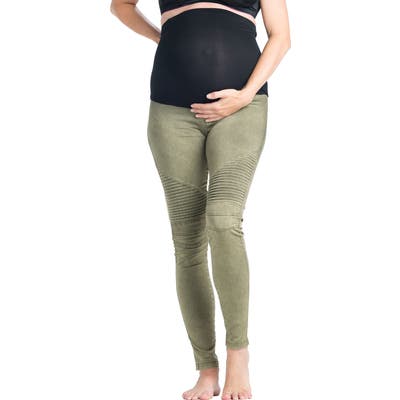 Preggo Leggings Moto Maternity Leggings, Green