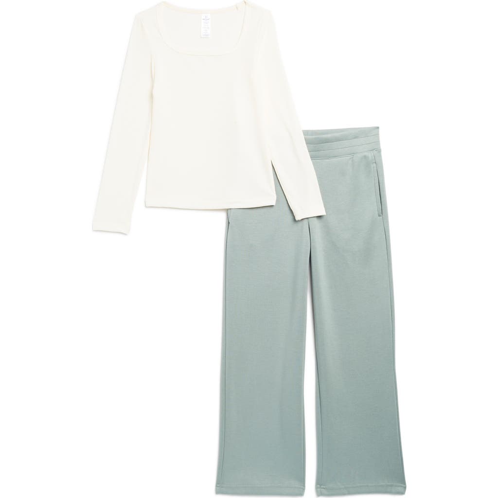 90 Degree By Reflex Kids' Heavenly Rib T-shirt & Sweatpants Set In Sugar Swizzle/chinois Green