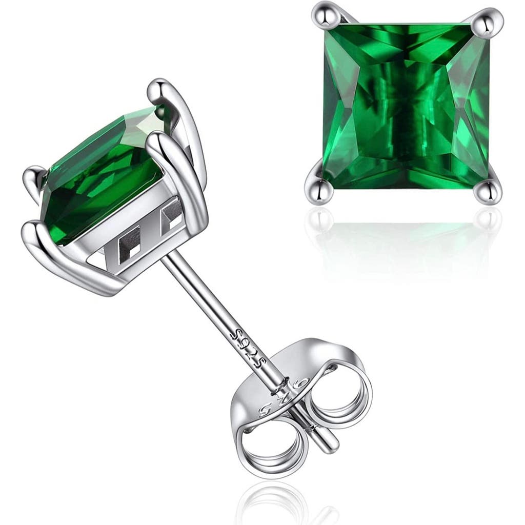 Donatello Gian Sterling Silver Green Square Studs In Silver