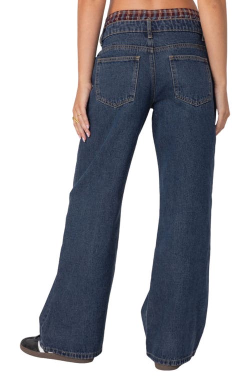 Shop Edikted Boxer Detail Wide Leg Jeans In Blue