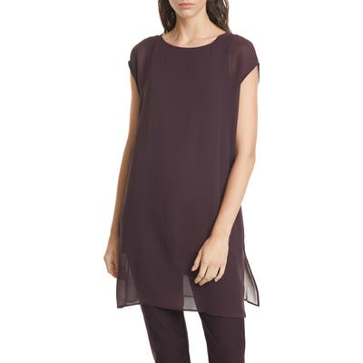 Eileen Fisher Bateau Neck Chiffon Tunic, Purple
