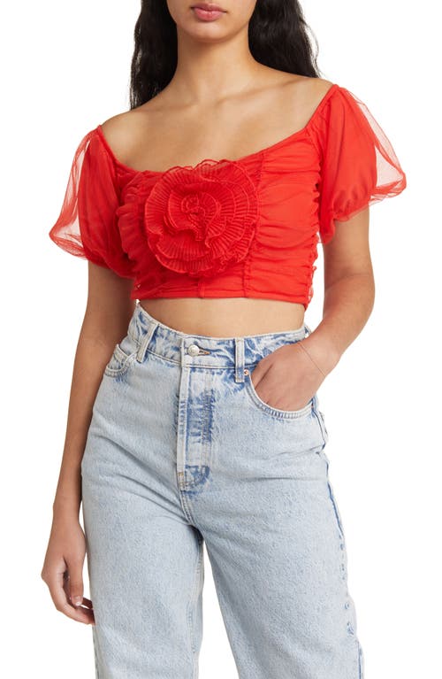 ASOS DESIGN Off the Shoulder Ruched Crop Top in Red