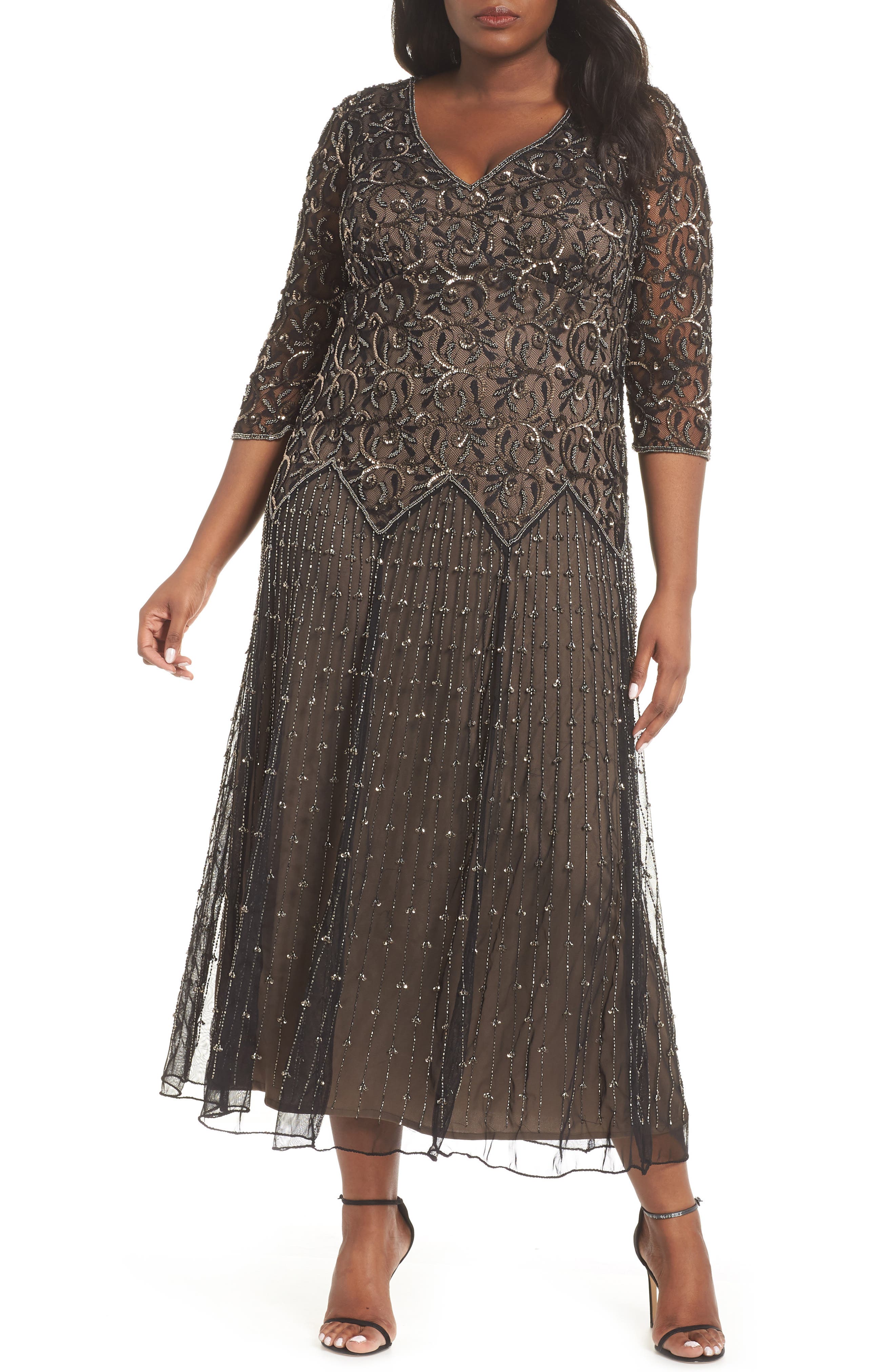 pisarro nights embellished mesh gown blush