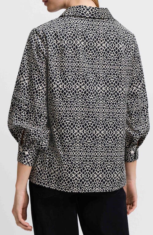 Foxcroft Frankie Abstract Print Cotton Sateen Popover Top In Black
