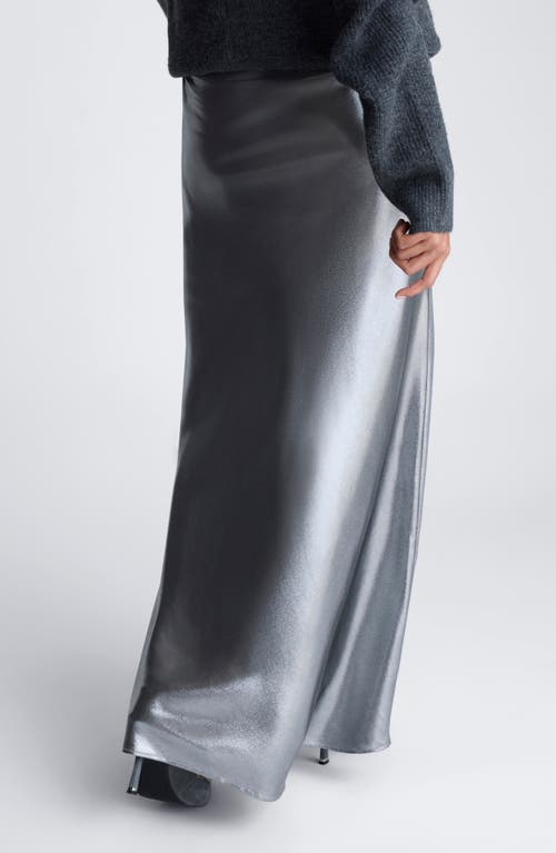 Kenneth Cole Metallic Bias Cut Maxi Skirt In Black/pewter