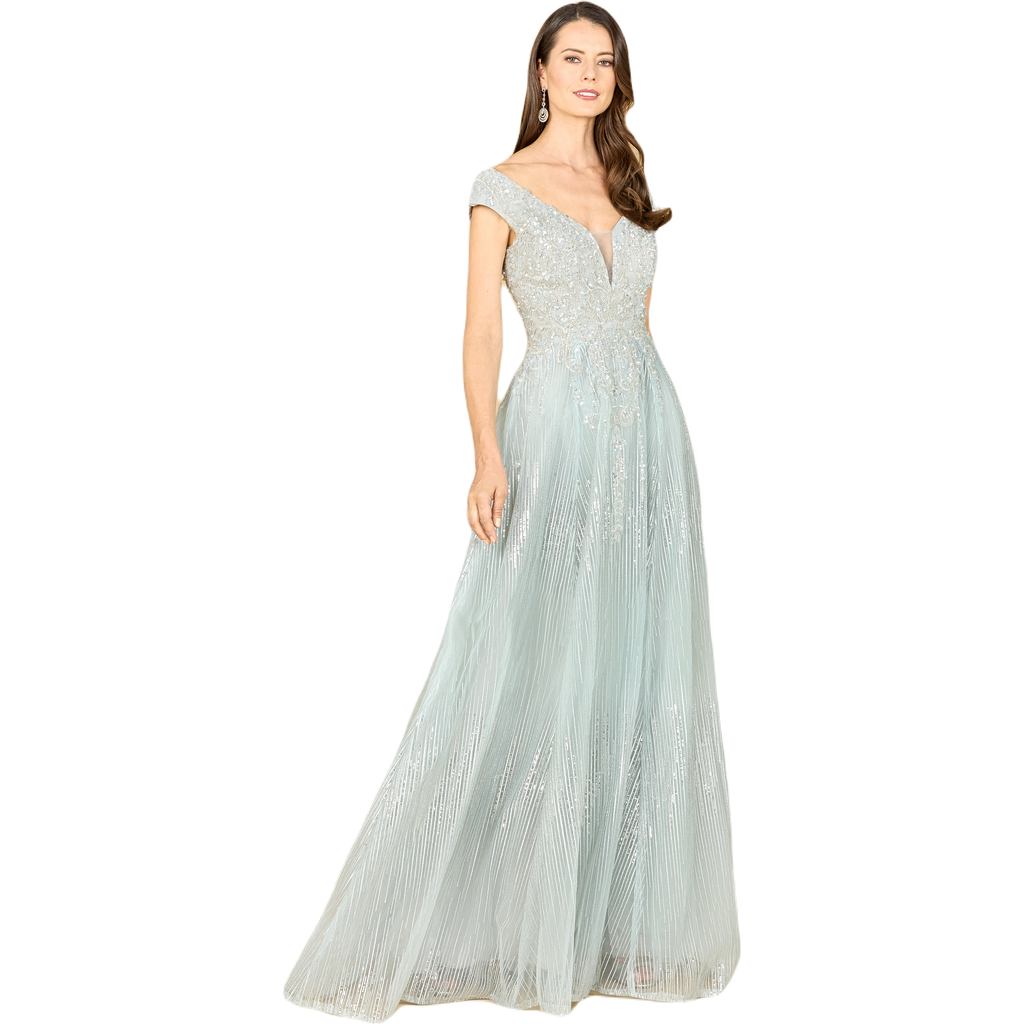 Lara New York Cap Sleeve Lace Ballgown In Dustysage