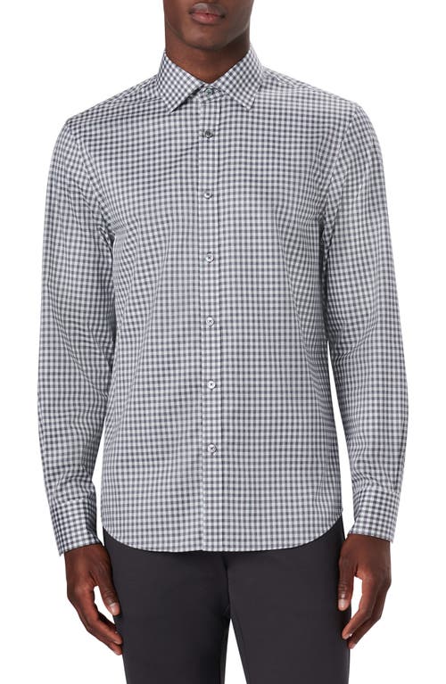 Bugatchi Shaped Fit Gingham Stretch Cotton Button-Up Shirt in Graphite at Nordstrom, Size Small