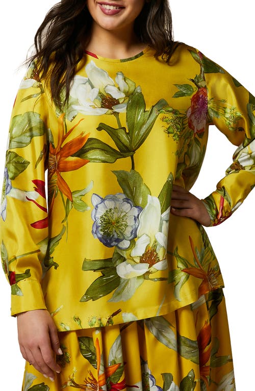 Marina Rinaldi Leandro Floral Silk Twill Top Lemon Big at Nordstrom,