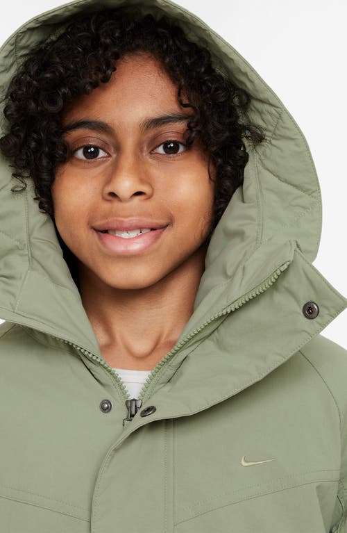 Nike Kids' Sportswear Metro Ground Water Repellent Oversize Grand Parka In Oil Green/olive Aura