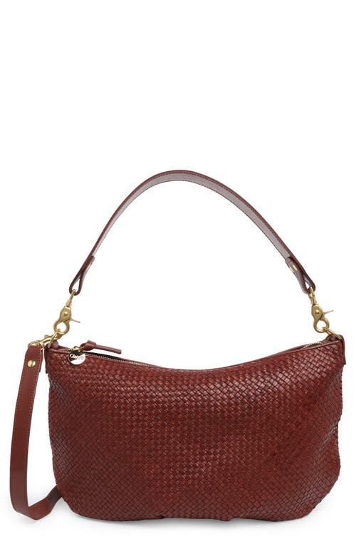 Clare V. Moyen Convertible Leather Satchel in Toffee Diagonal Woven