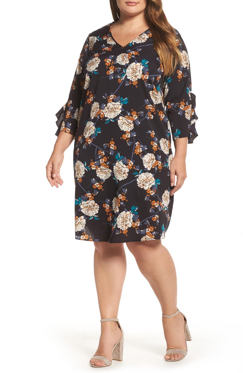 Dorothy Perkins Floral Print Ruffle Sleeve Shift Dress (Plus Size ...