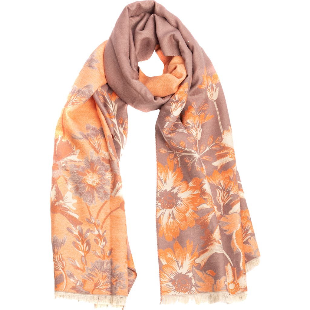 Saachi Floral Pattern Reversible Scarf In Orange/blush