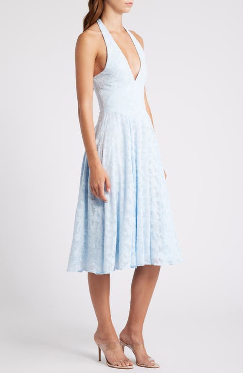 HOUSE OF CB HOUSE OF CB ARIETTA FLORAL JACQUARD PLUNGE HALTER NECK DRESS 