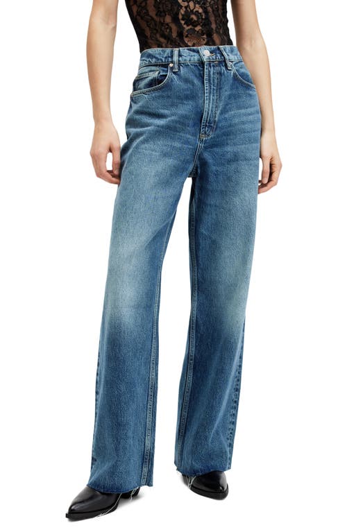 Shop Allsaints Blake Raw Hem Wide Leg Jeans In Dark Indigo