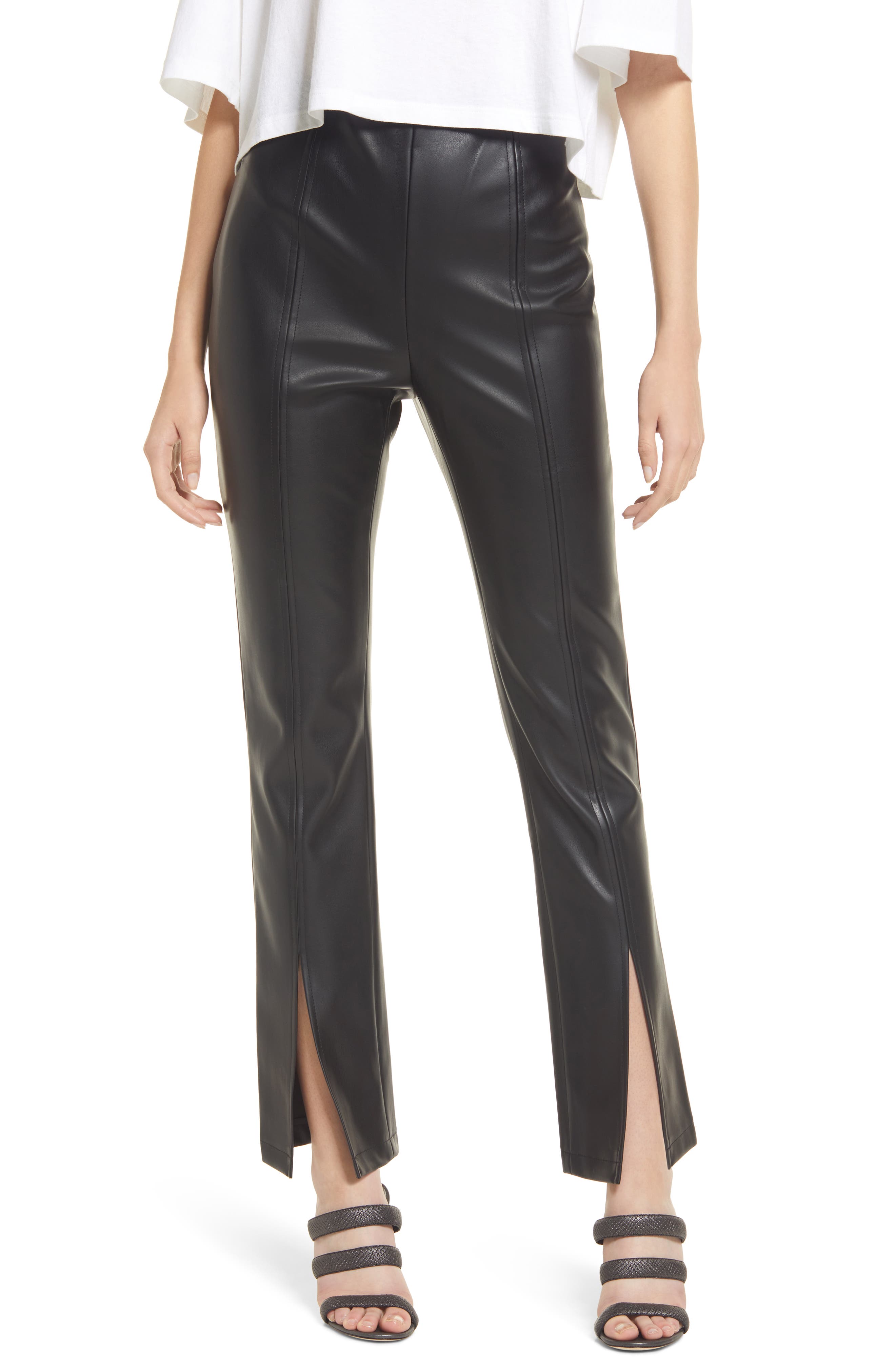 petite straight leg leather trousers