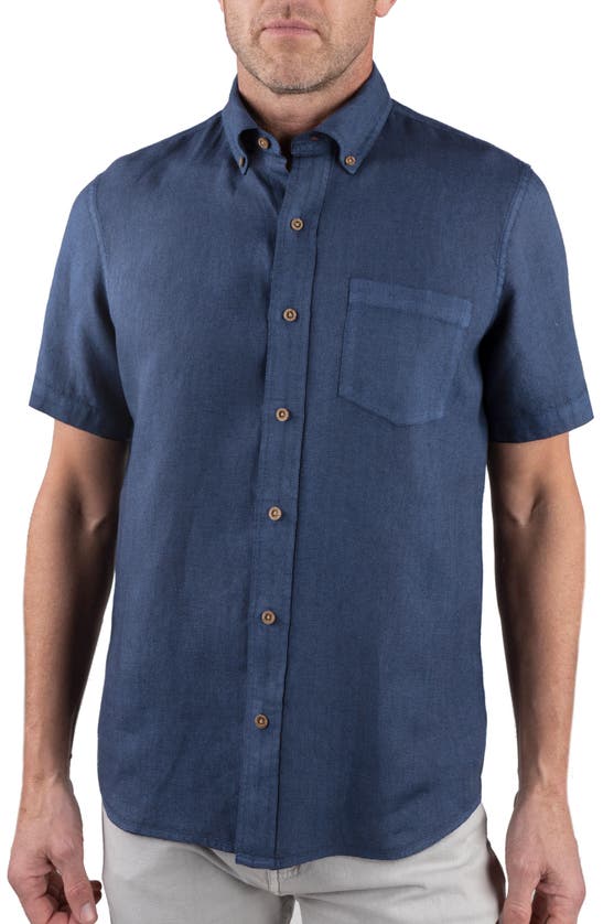 Tailor Vintage Puretec Linen Cotton Button-up Shirt In Vintage Indigo