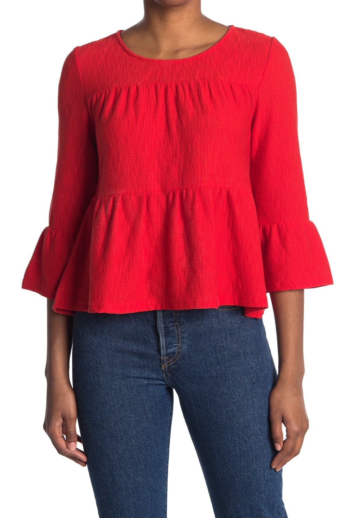 Melloday Tiered Textured Back Button Back Knot T-shirt In Dark Red8