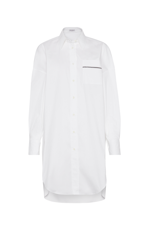 Shop Brunello Cucinelli Long Shirt With Monili In White