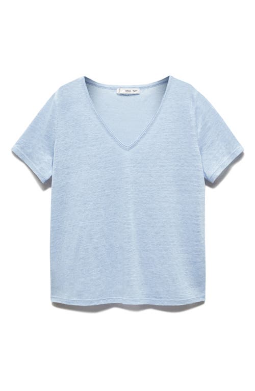 Mango T-shirt Lin Col V In Sky Blue