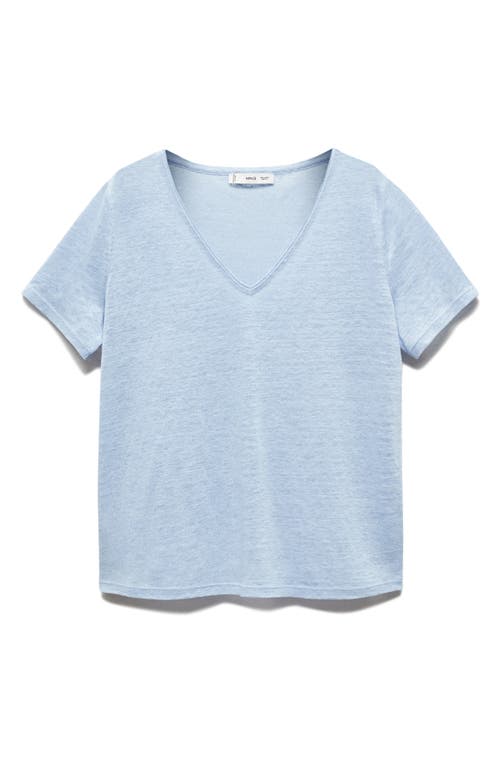 Shop Mango V-neck Linen T-shirt In Sky Blue