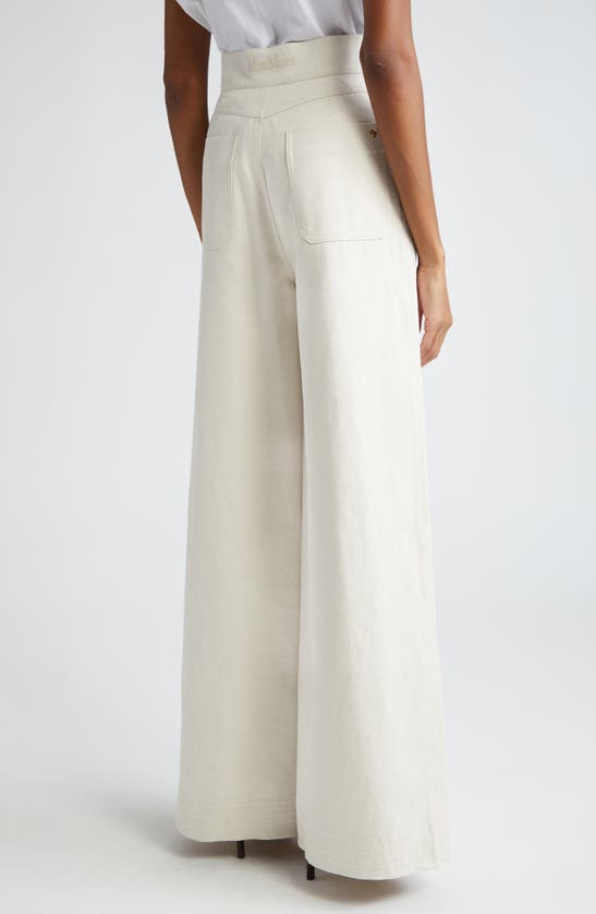 Shop Max Mara Oboli Cotton & Linen Wide Leg Utility Pants In Ivory