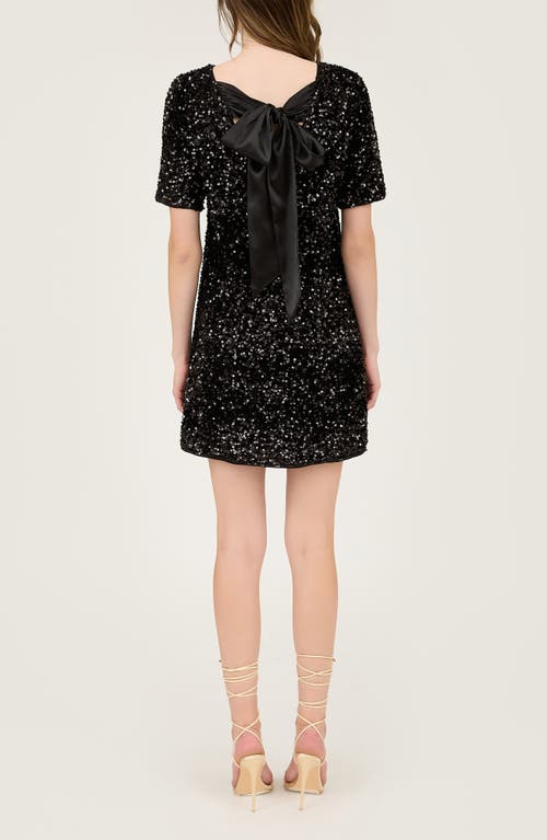 August Sky Back Bow Sequin Minidress In Black