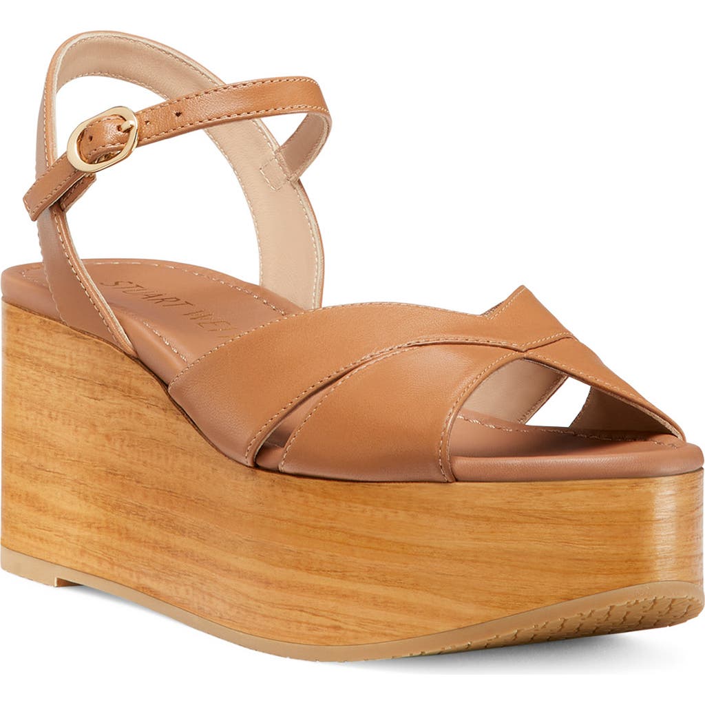 Stuart Weitzman Carmen Midi Wedge Sandal In Tan/sand