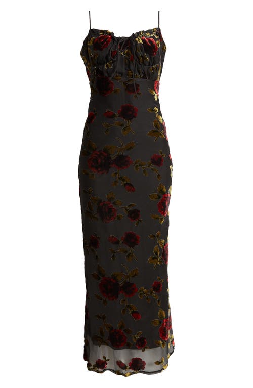 Rare London Devore Floral Tie Front Chiffon Maxi Dress In Black Multi