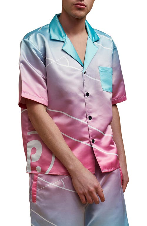 PATERSON South Beach Oversize Satin Camp Shirt Pink Multi at Nordstrom,