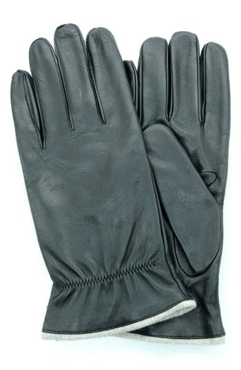 Shop Portolano Tech Leather Gloves In Black/light Grey