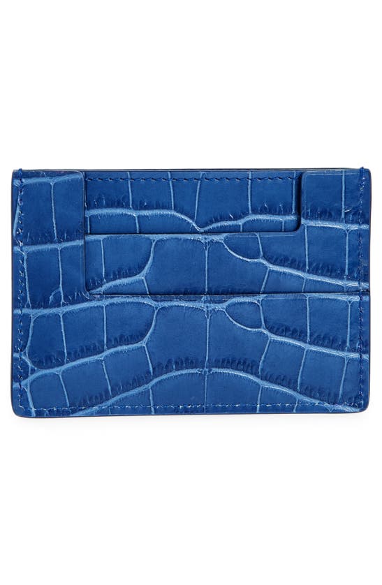 Shop Tom Ford T-line Croc Embossed Leather Card Case In Cornflower