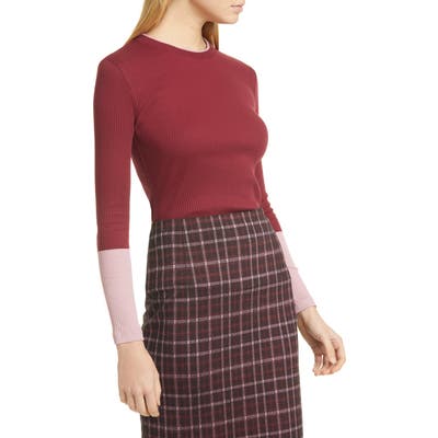 Boss Emalee Colorblock Ribbed Sweater, Burgundy