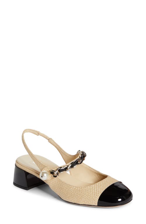 Shop Miu Miu Chain Strap Slingback Cap Toe Pump In Natural/black